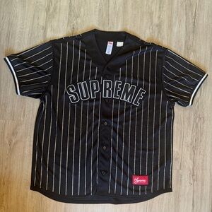 Supreme Rhinestone Stripe Baseball Jersey Black -  Size XL Great Condition